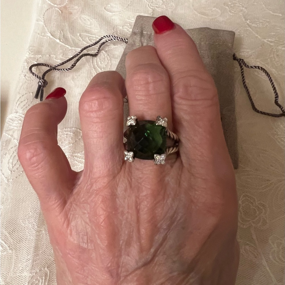 David Yurman Green Gemstone Cable-Style Cocktail Ring